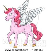 Vector Illustration of Cartoon Unicorn Pegasus Wings Horn Horse Animal Cartoon by AtStockIllustration