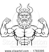 Vector Illustration of Cartoon Viking Barbarian Mascot Muscle Strong Cartoon by AtStockIllustration