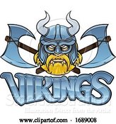 Vector Illustration of Cartoon Viking Mascot Warrior Crossed Axes Sign Graphic by AtStockIllustration