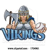Vector Illustration of Cartoon Viking Trojan Celtic Knight Baseball Warrior Lady by AtStockIllustration