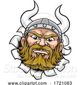 Vector Illustration of Cartoon Viking Warrior Barbarian Mascot Face by AtStockIllustration