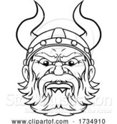Vector Illustration of Cartoon Viking Warrior Barbarian Mascot Face by AtStockIllustration