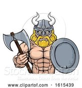 Vector Illustration of Cartoon Viking Warrior Mascot by AtStockIllustration