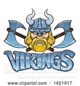 Vector Illustration of Cartoon Viking Warrior Mascot Crossed Axes Sign Graphic by AtStockIllustration