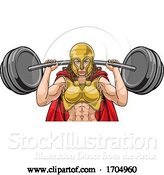 Vector Illustration of Cartoon Warrior Lady Weightlifter Lifting Barbell by AtStockIllustration