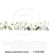 Vector Illustration of Cartoon Wild Flowers Green Seamless Pattern Border Design by AtStockIllustration