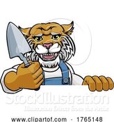 Vector Illustration of Cartoon Wildcat Bricklayer Builder Holding Trowel Tool by AtStockIllustration