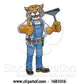 Vector Illustration of Cartoon Wildcat Car or Window Cleaner Holding Squeegee by AtStockIllustration