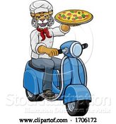 Vector Illustration of Cartoon Wildcat Chef Pizza Restaurant Delivery Scooter by AtStockIllustration