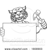 Vector Illustration of Cartoon Wildcat Hammer Mascot Handyman Carpenter by AtStockIllustration