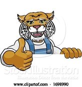 Vector Illustration of Cartoon Wildcat Mascot Plumber Mechanic Handyman Worker by AtStockIllustration