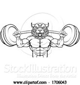 Vector Illustration of Cartoon Wildcat Mascot Weight Lifting Body Builder by AtStockIllustration