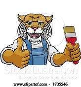 Vector Illustration of Cartoon Wildcat Painter Decorator Holding Paintbrush by AtStockIllustration