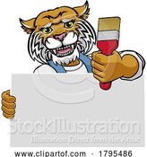Vector Illustration of Cartoon Wildcat Painter Decorator Paint Brush Mascot Guy by AtStockIllustration