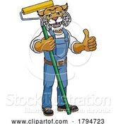 Vector Illustration of Cartoon Wildcat Painter Decorator Paint Roller Mascot Guy by AtStockIllustration