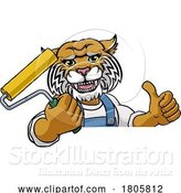 Vector Illustration of Cartoon Wildcat Painter Decorator Paint Roller Mascot Guy by AtStockIllustration