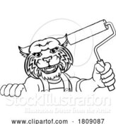 Vector Illustration of Cartoon Wildcat Painter Decorator Paint Roller Mascot Guy by AtStockIllustration