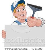 Vector Illustration of Cartoon Window Cleaner Car Wash Cleaning Guy by AtStockIllustration