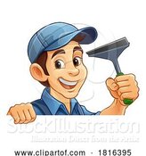 Vector Illustration of Cartoon Window Cleaner Car Wash Squeegee Guy by AtStockIllustration