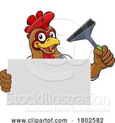 Vector Illustration of Cartoon Window Cleaner Chicken Rooster Car Wash Mascot by AtStockIllustration