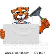 Vector Illustration of Cartoon Window Cleaner Tiger Car Wash Cleaning Mascot by AtStockIllustration