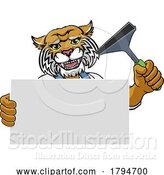 Vector Illustration of Cartoon Window Cleaner Wildcat Car Wash Cleaning Mascot by AtStockIllustration