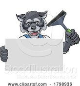 Vector Illustration of Cartoon Window Cleaner Wolf Dog Car Wash Cleaning Mascot by AtStockIllustration