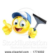 Vector Illustration of Cartoon Window Cleaning Car Wash Squeegee Emoticon Icon by AtStockIllustration