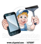 Vector Illustration of Cartoon Window or Car Cleaner Phone Concept by AtStockIllustration