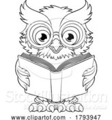 Vector Illustration of Cartoon Wise Old Owl Cute Character Reading Book by AtStockIllustration