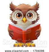 Vector Illustration of Cartoon Wise Owl Cute Character Reading Book by AtStockIllustration