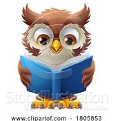 Vector Illustration of Cartoon Wise Owl Cute Character Reading Book by AtStockIllustration