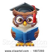 Vector Illustration of Cartoon Wise Owl Cute Professor Reading Book by AtStockIllustration