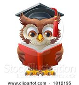 Vector Illustration of Cartoon Wise Owl Old Teacher Reading Book by AtStockIllustration