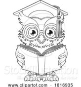 Vector Illustration of Cartoon Wise Owl Old Teacher Reading Book by AtStockIllustration