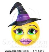 Vector Illustration of Cartoon Witch Emoticon Halloween Face by AtStockIllustration