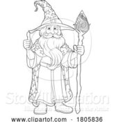 Vector Illustration of Cartoon Wizard Merlin Beard Magician Guy Character by AtStockIllustration