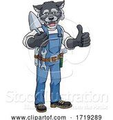 Vector Illustration of Cartoon Wolf Bricklayer Builder Holding Trowel Tool by AtStockIllustration