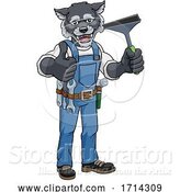 Vector Illustration of Cartoon Wolf Car or Window Cleaner Holding Squeegee by AtStockIllustration