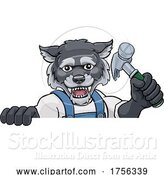 Vector Illustration of Cartoon Wolf Carpenter Handyman Builder Holding Hammer by AtStockIllustration