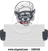 Vector Illustration of Cartoon Wolf Chef Restaurant Mascot Sign by AtStockIllustration