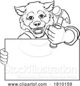 Vector Illustration of Cartoon Wolf Dog Hammer Mascot Handyman Carpenter by AtStockIllustration