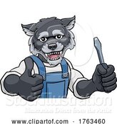 Vector Illustration of Cartoon Wolf Electrician Handyman Holding Screwdriver by AtStockIllustration