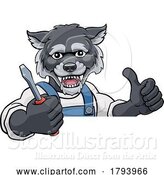 Vector Illustration of Cartoon Wolf Electrician Handyman Holding Screwdriver by AtStockIllustration