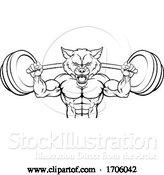 Vector Illustration of Cartoon Wolf Mascot Weight Lifting Barbell Body Builder by AtStockIllustration