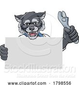 Vector Illustration of Cartoon Wolf Mechanic Plumber Spanner Wrench Handyman by AtStockIllustration