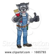 Vector Illustration of Cartoon Wolf Painter Decorator Holding Paintbrush by AtStockIllustration