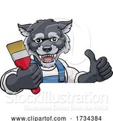 Vector Illustration of Cartoon Wolf Painter Decorator Holding Paintbrush by AtStockIllustration