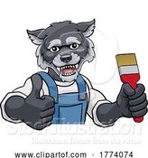 Vector Illustration of Cartoon Wolf Painter Decorator Holding Paintbrush by AtStockIllustration