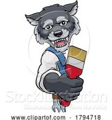 Vector Illustration of Cartoon Wolf Painter Decorator Holding Paintbrush by AtStockIllustration